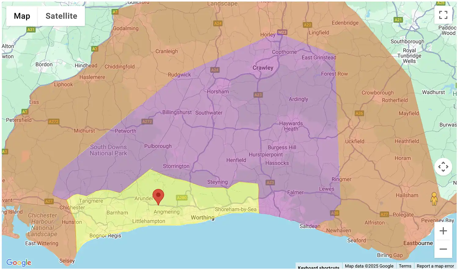 Gas Bottles Worthing delivery zone map - click to see on BBQ Gas Bottles